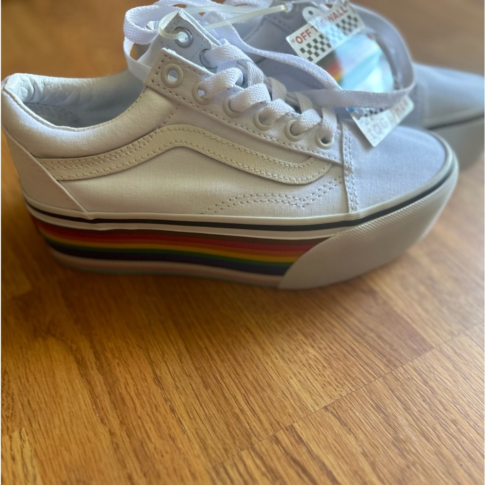 VANS Old Skool Stackform Pride Rainbow Womens men’s White Canvas Shoes,
